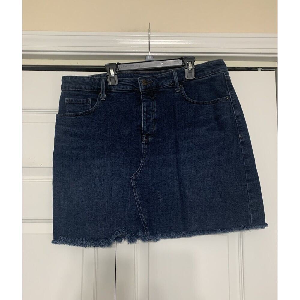 Old Navy Button Fly Distressed Hem Y2K High Rise Secret Slim Pockets Skirt 14